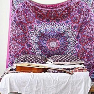 Pink Star Mandala Bohemian COTTON Full/Queen Size Wall Decor Fabric Tapestry NEW